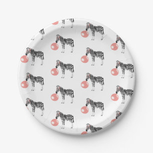 Bubble Gum Zebra Blowing Bubble Pattern Paper Plate