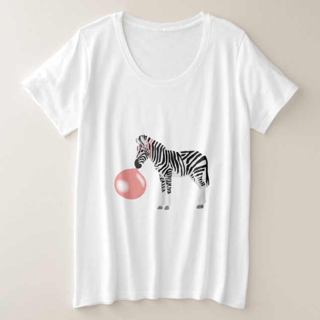 Bubble Gum Zebra Blowing Bubble Plus Size T-Shirt (Design Front)