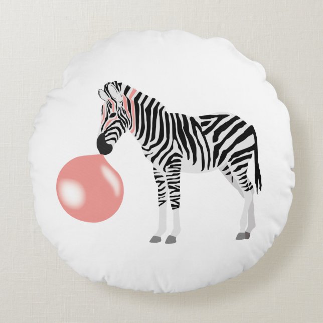 Bubble Gum Zebra Blowing Bubble Round Cushion (Front)