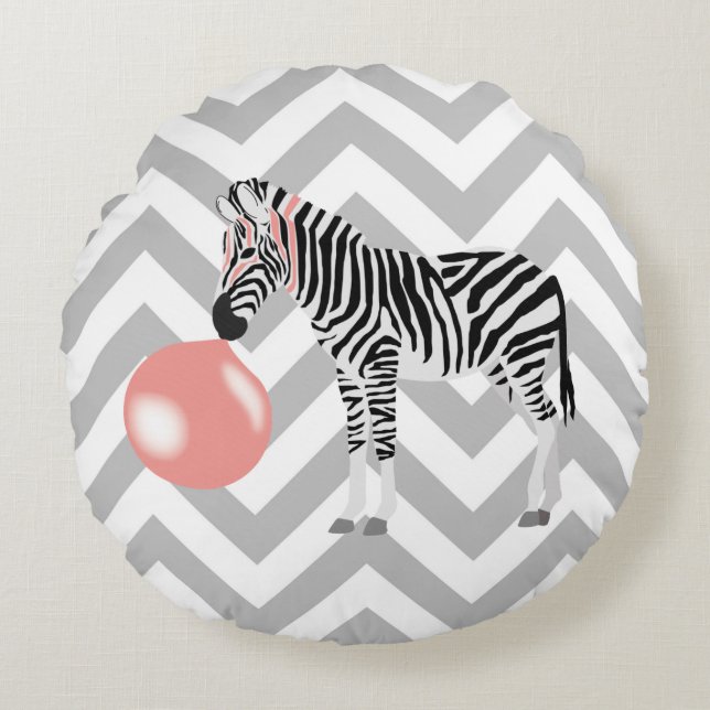 Bubble Gum Zebra Blowing Bubble Round Cushion (Front)