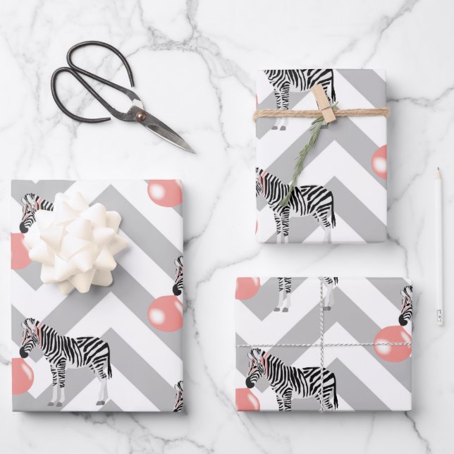 Bubble Gum Zebra Blowing Bubble Wrapping Paper Sheet (Front)