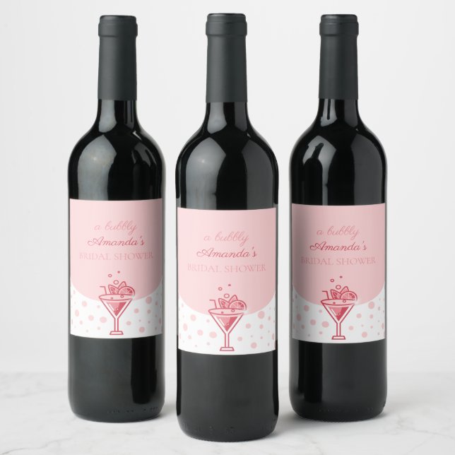 Bubble in Pink: Pretty Elegance Fun Bridal Shower  Wine Label (Bottles)