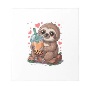Bubble Kawaii Sloth Drinking Boba Tea T-Shirt Notepad