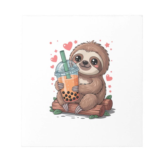 Bubble Kawaii Sloth Drinking Boba Tea T-Shirt Notepad (Front)