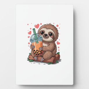 Bubble Kawaii Sloth Drinking Boba Tea T-Shirt Plaque