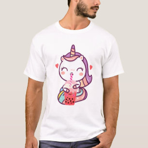 Bubble Kawaii Unicorn Drinking Boba Tea T-Shirt