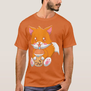 Bubble Milk Tea Fox Cute Fox Drinking Boba Milk Te T-Shirt