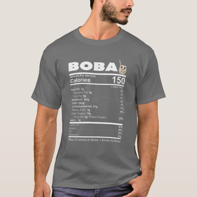 Bubble Milk Tea Nutritional Facts Funny Boba Lover T-Shirt (Front)