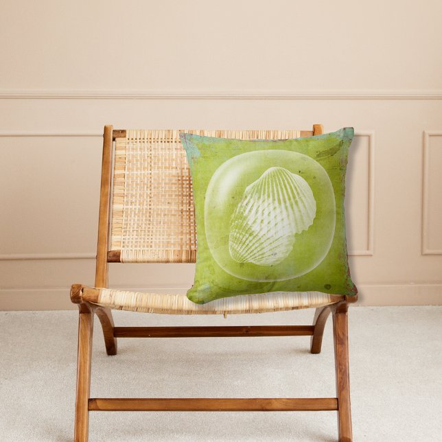 Bubble Of Seashells Lime Green Grunge Throw Pillow (Creator Uploaded)