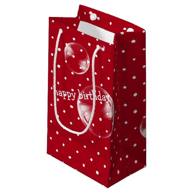 bubble on red and white polka dot small gift bag (Front Angled)