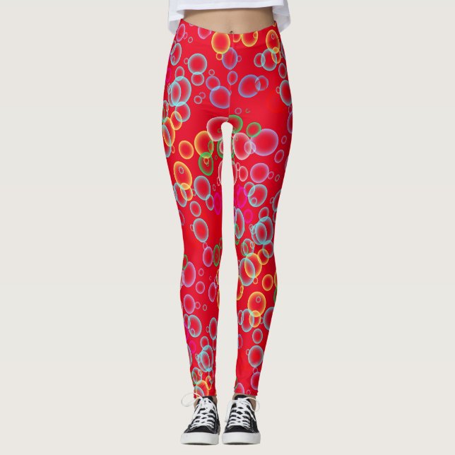 bubble pattern 02.b Red BG Leggings (Front)