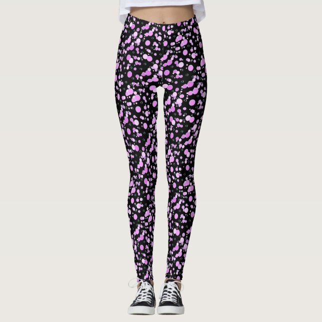 Bubble pattern C02 pink Black BG Leggings (Front)