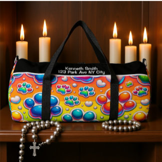 Bubble Paw Print Rainbow Travel Monogram Personal Duffle Bag