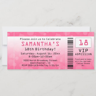 Bubble Pink Ticket Customisable Birthday Invitation