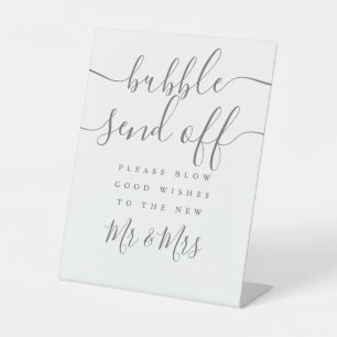 Bubble Send Off Chic Grey Script Pedestal Sign