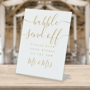 Bubble Send Off Modern Elegant Gold Script Pedestal Sign