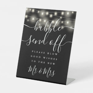 Bubble Send Off String Lights Black And White Pedestal Sign