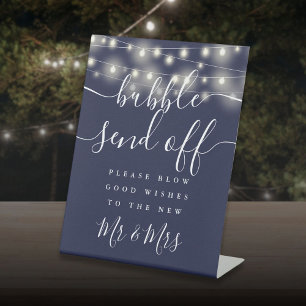 Bubble Send Off String Lights Navy Blue Pedestal Sign