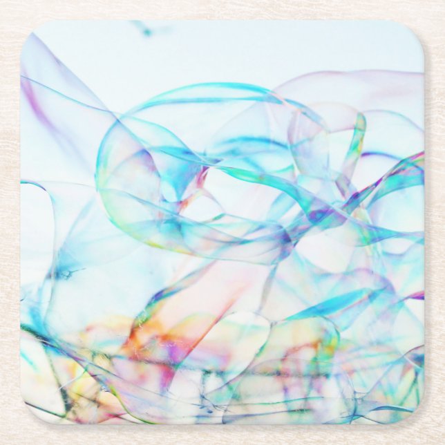 bubble sky background blue bubbles minimal square paper coaster (Front)