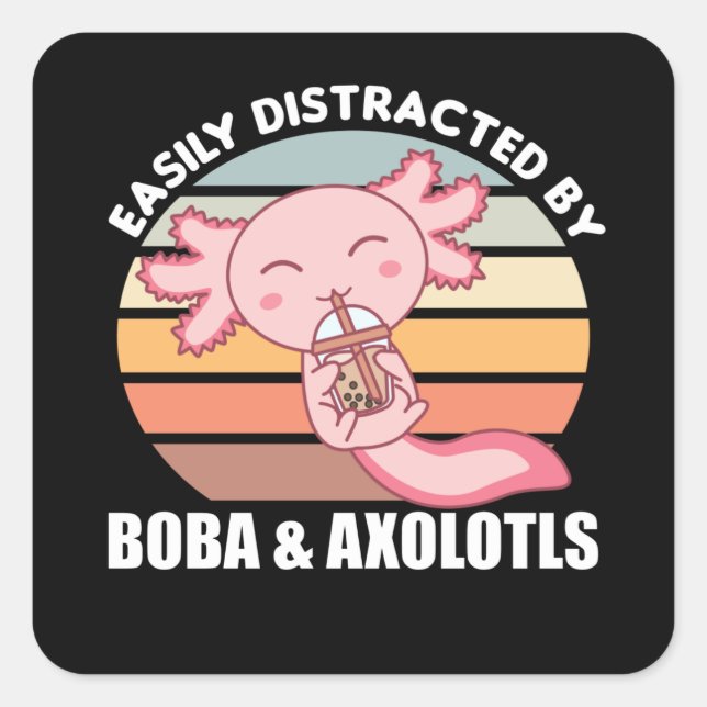 Bubble Tea Axolotl Chocolate Sweet Animals Boba Square Sticker (Front)