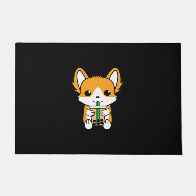 Bubble Tea Boba Corgi Premium Doormat (Front)