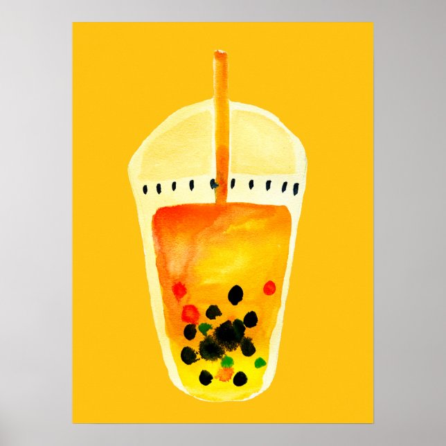 Bubble tea boba watercolor art poster (Front)