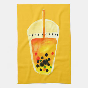 Bubble tea boba watercolor art towel