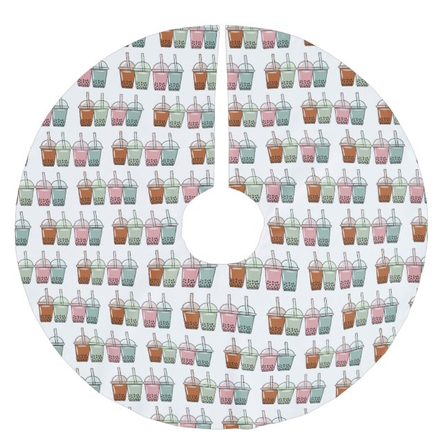 Bubble tea cartoon illustration brushed polyester tree skirt (Front)