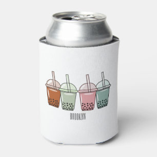 Bubble tea cartoon illustration  can cooler