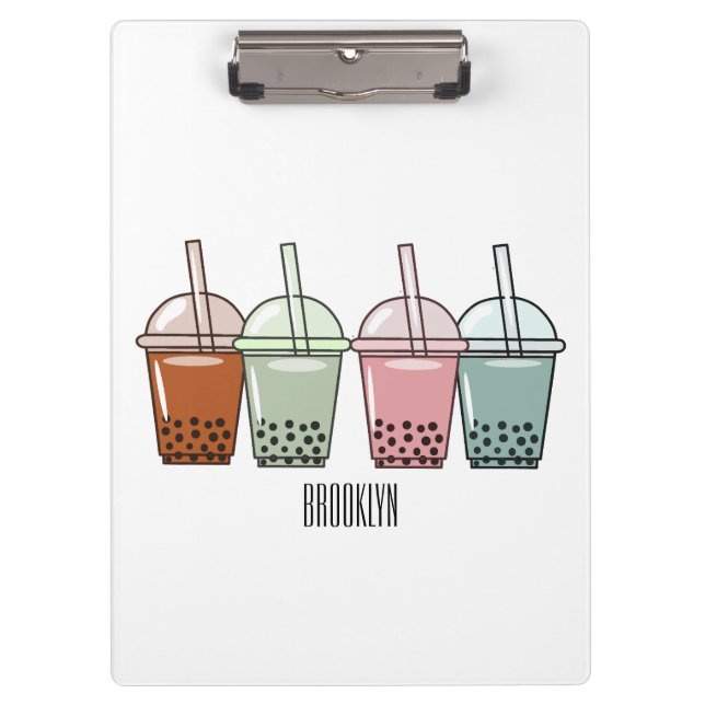 Bubble tea cartoon illustration clipboard (Front)