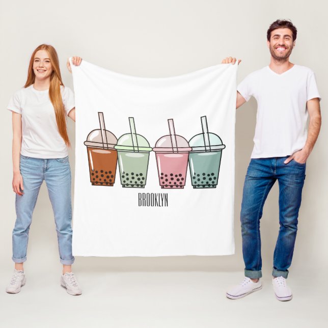 Bubble tea cartoon illustration  fleece blanket (In Situ)