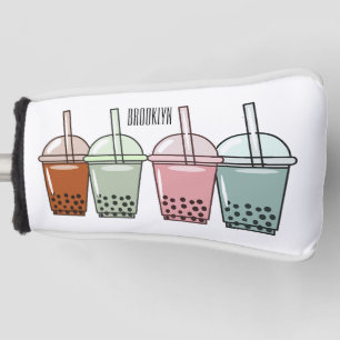 Bubble tea cartoon illustration golf head cover