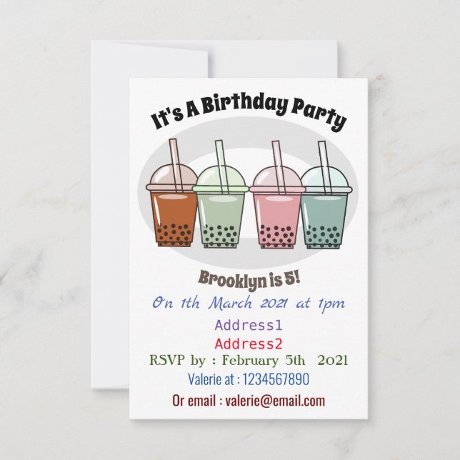 Bubble tea cartoon illustration invitation (Front)