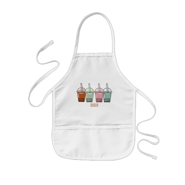 Bubble tea cartoon illustration  kids apron (Front)
