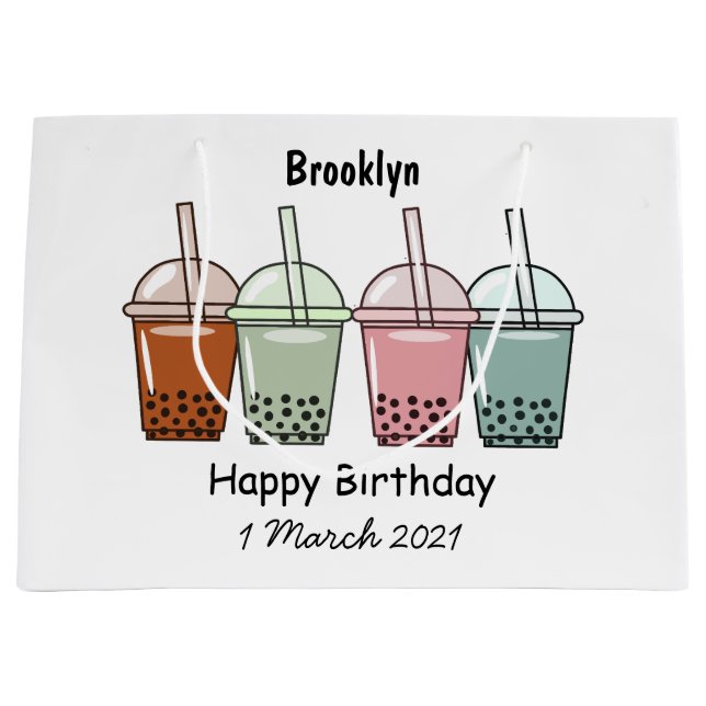 Bubble tea cartoon illustration large gift bag (Front)
