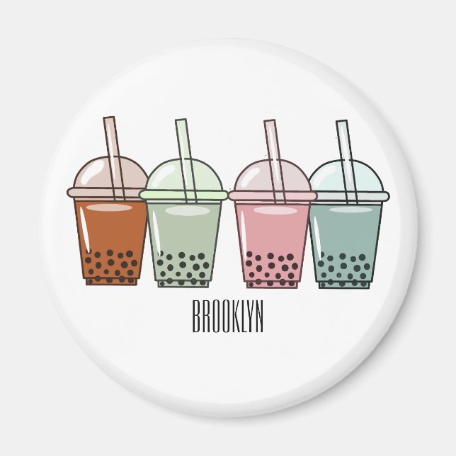 Bubble tea cartoon illustration  magnet (Front)