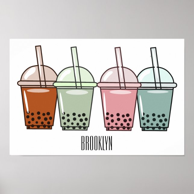 Bubble tea cartoon illustration  poster (Front)