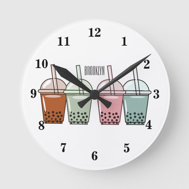 Bubble tea cartoon illustration round clock (Front)