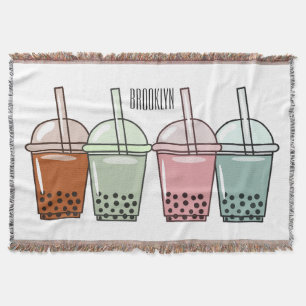 Bubble tea cartoon illustration throw blanket