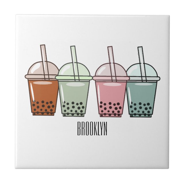 Bubble tea cartoon illustration  tile (Front)