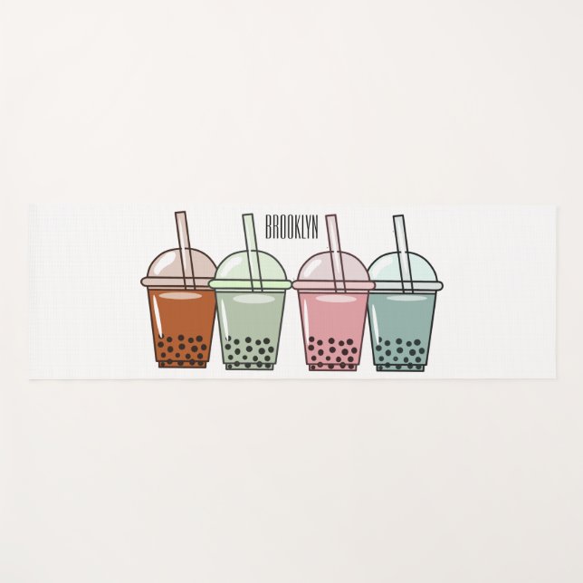 Bubble tea cartoon illustration  yoga mat (Front (Horizontal))