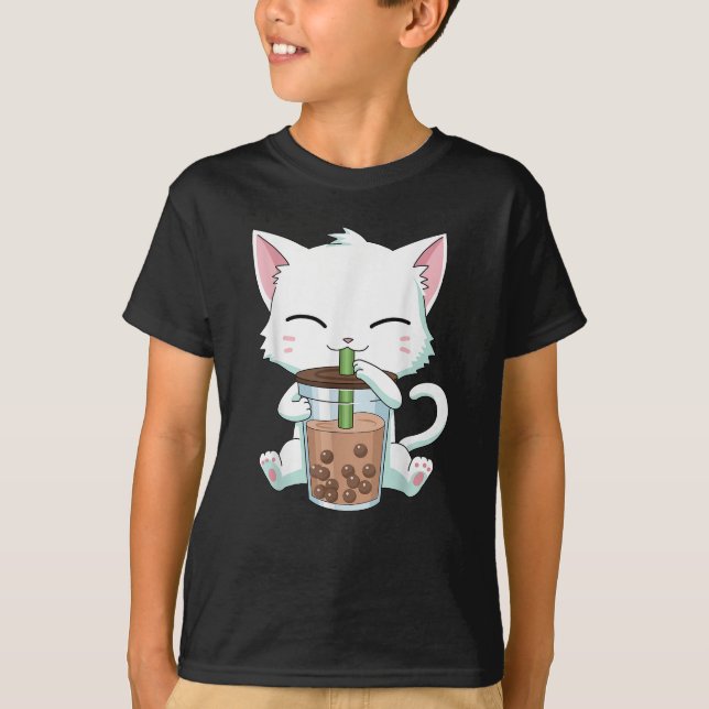  Bubble Tea Cat Boba Bubble Drinkers Cat Lovers T-Shirt (Front)