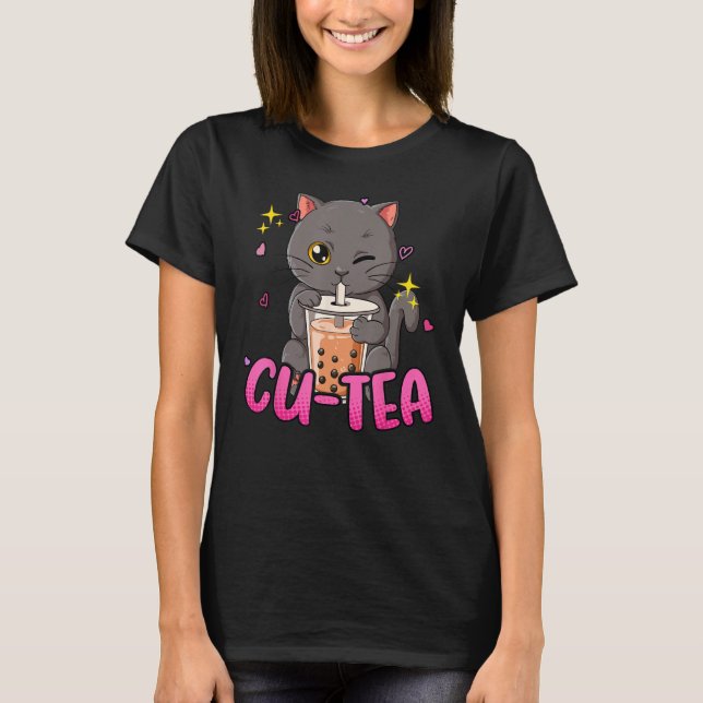 Bubble Tea Cat Cu Tea Boba T-Shirt (Front)
