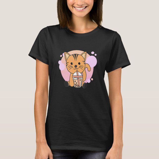 Bubble Tea Cats With Chocolate Tea Cute Cat T-Shirt (Front)