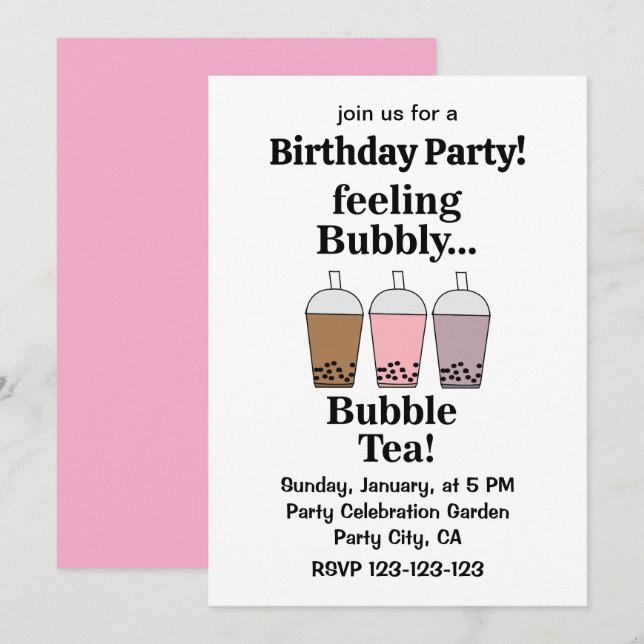 Bubble Tea Drink Funny Birthday Party Invitation (Front/Back)