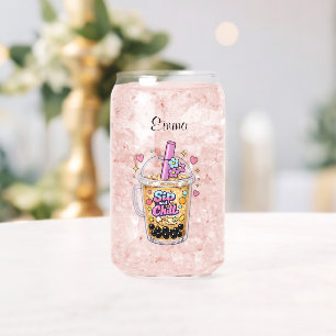 bubble tea elegance whimsical aesthetic custome  can glass