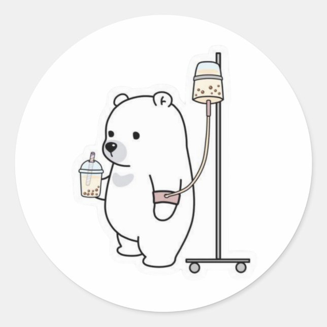 Bubble Tea Polar Bear IV Classic Round Sticker (Front)