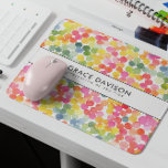 Bubble Tea Rainbow Pink Orange Green Cute Mouse Pad<br><div class="desc">Brilliant and Bright,  eye-catching and feminine watercolor circle themed mousepad d featuring a pattern inspired by the delightful world of bubble tea,  incorporating warm and vibrant colours of green,  orange,  pink,  yellow,  and blue. with two line of custom text</div>