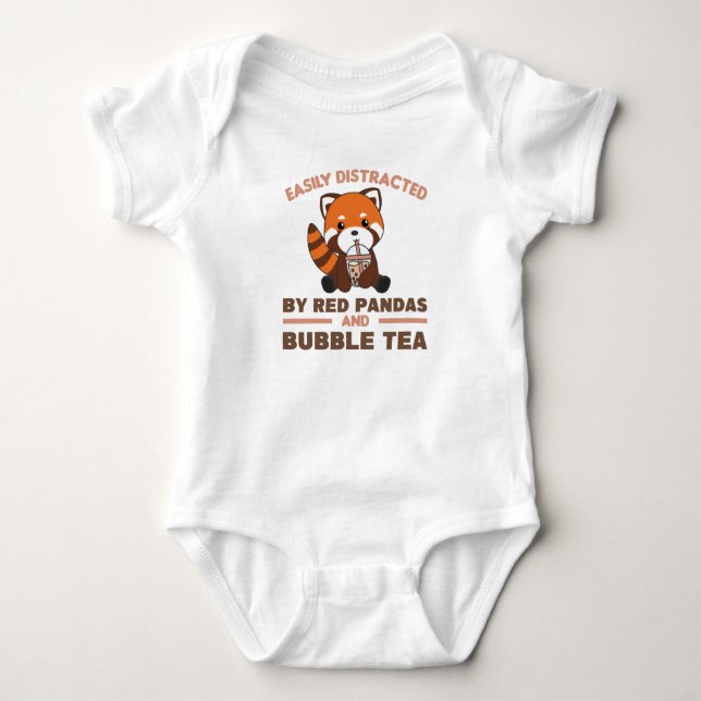 Bubble Tea Red Panda Chocolate Cute Animals Boba Baby Bodysuit (Front)