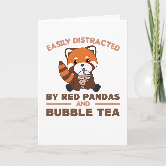 Bubble Tea Red Panda Chocolate Cute Animals Boba Card (Front)